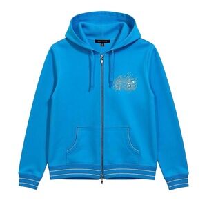 BCBG Max Azria Y2K-era blue full-zip hoodie with rhinestone embellishments XL